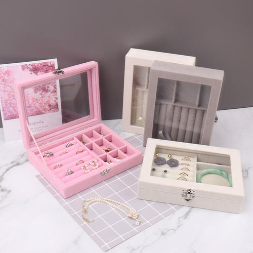 Pink Velvet Jewelry Box with Glass Lid for Pakistani Homes