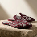 Elegant Floral Embroidered Backless Loafers - 071 - Maroon