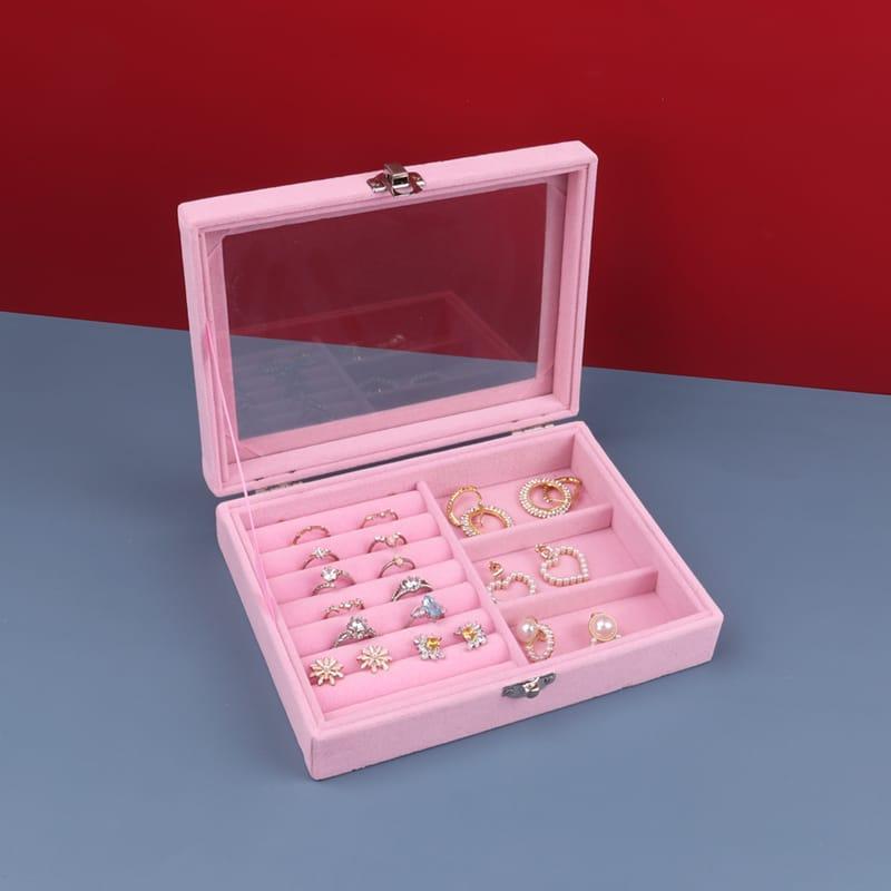 Pink Velvet Jewelry Box with Glass Lid for Pakistani Homes