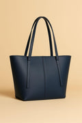 Blue Faux Leather Tote Bag for Women Daily Use