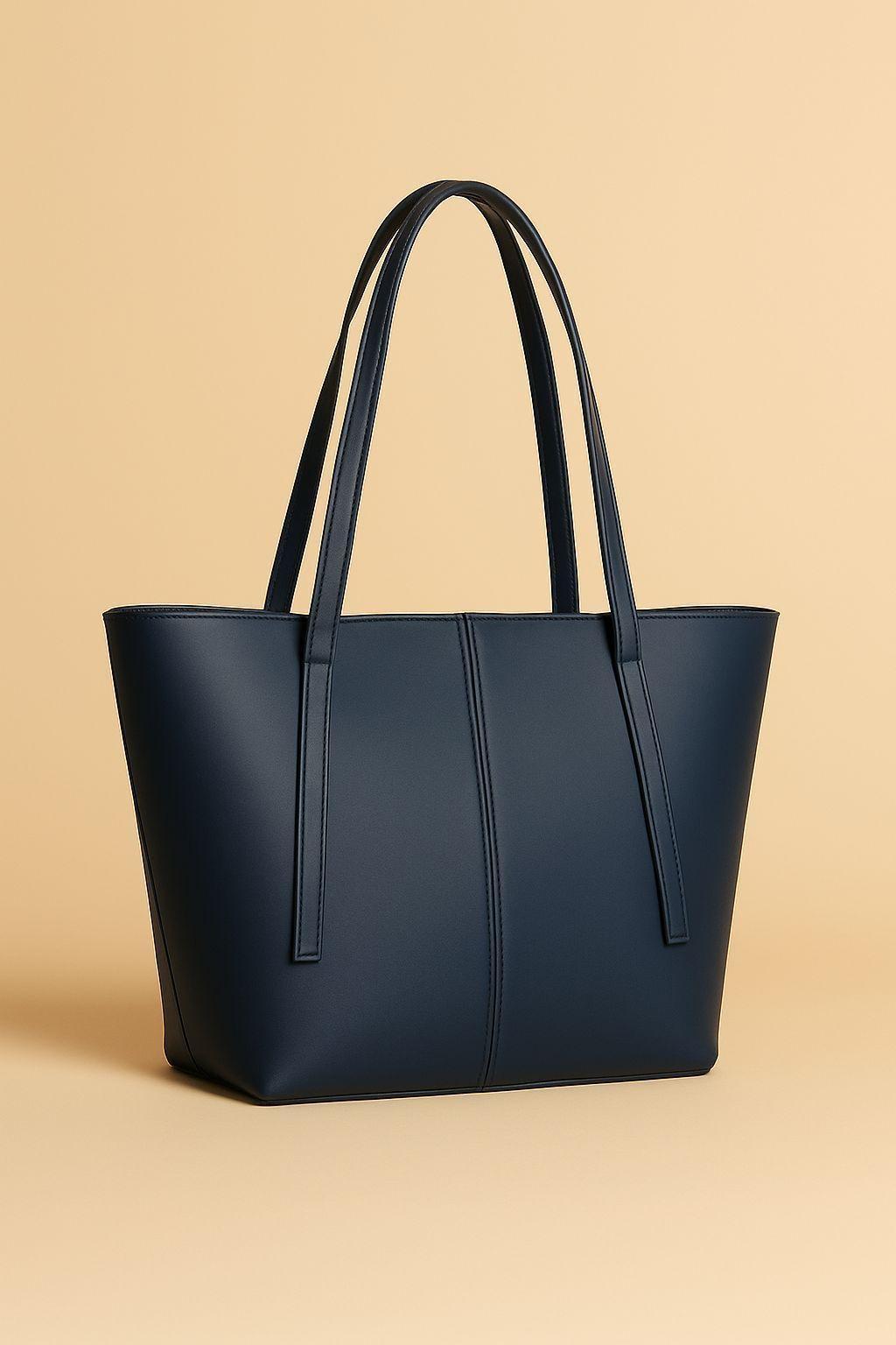 Blue Faux Leather Tote Bag for Women Daily Use